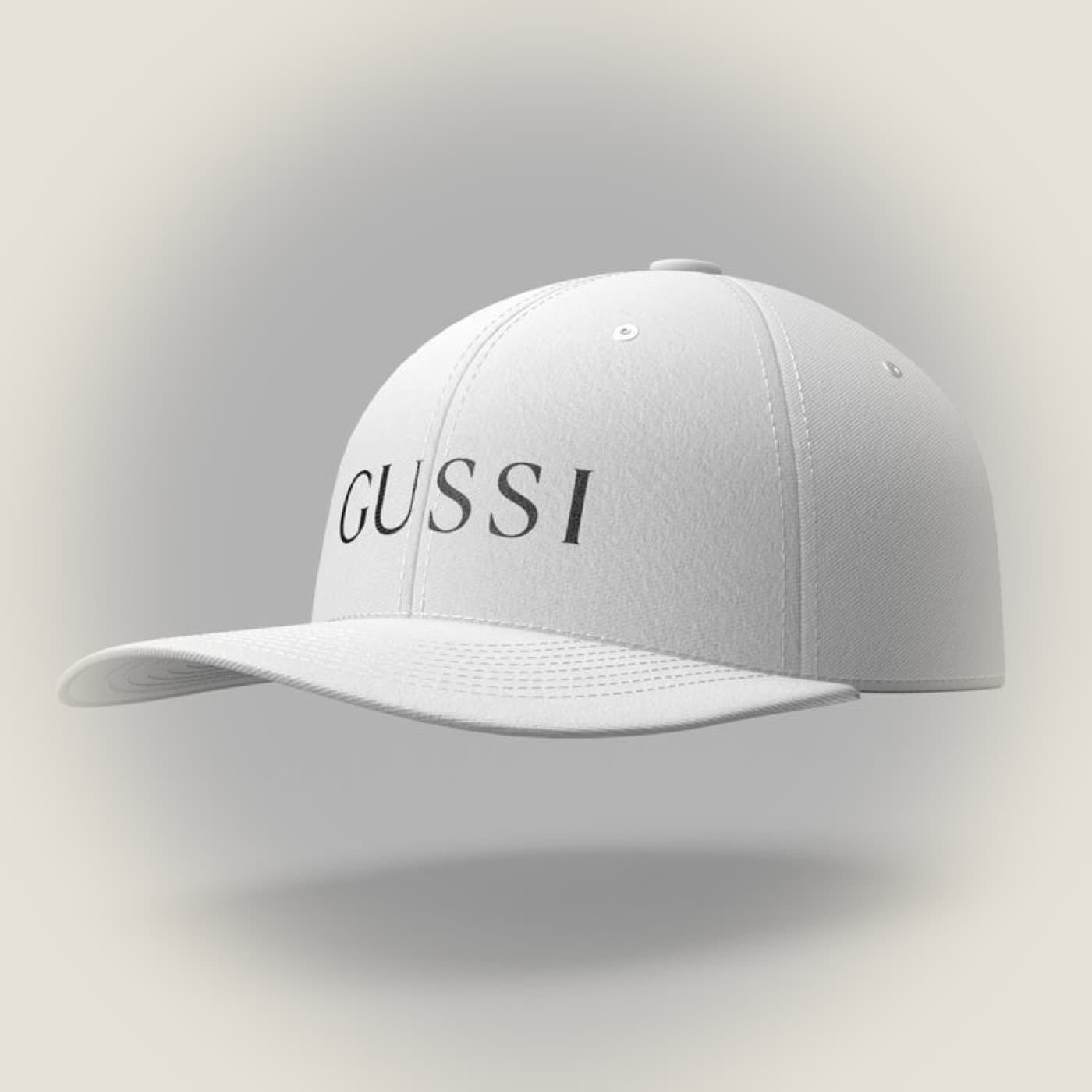 GUSSI cap in white with embroidered wordmark