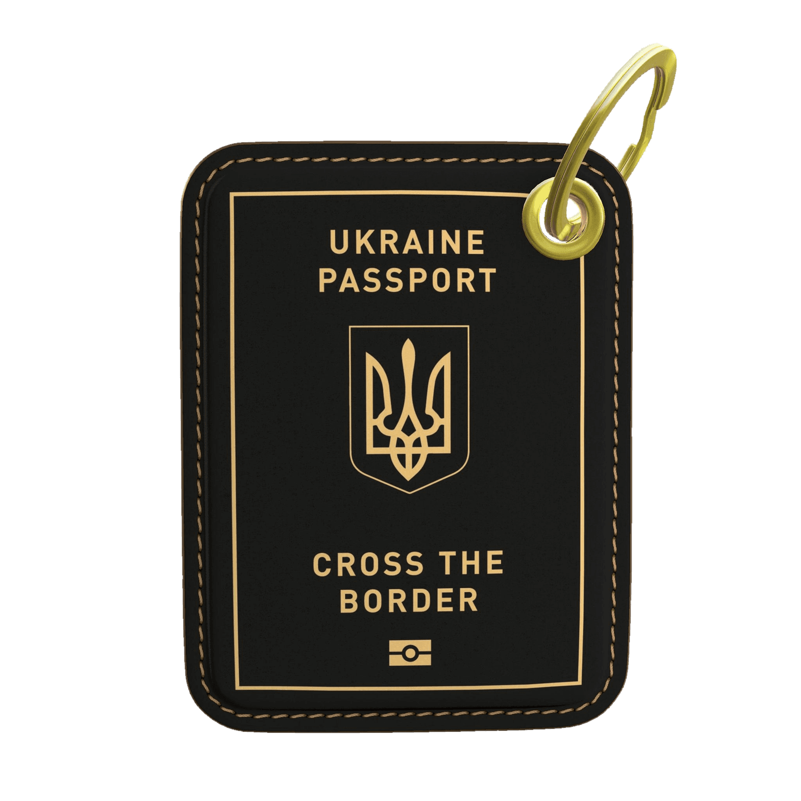 GUSSI gold passport keyring shown at an angle