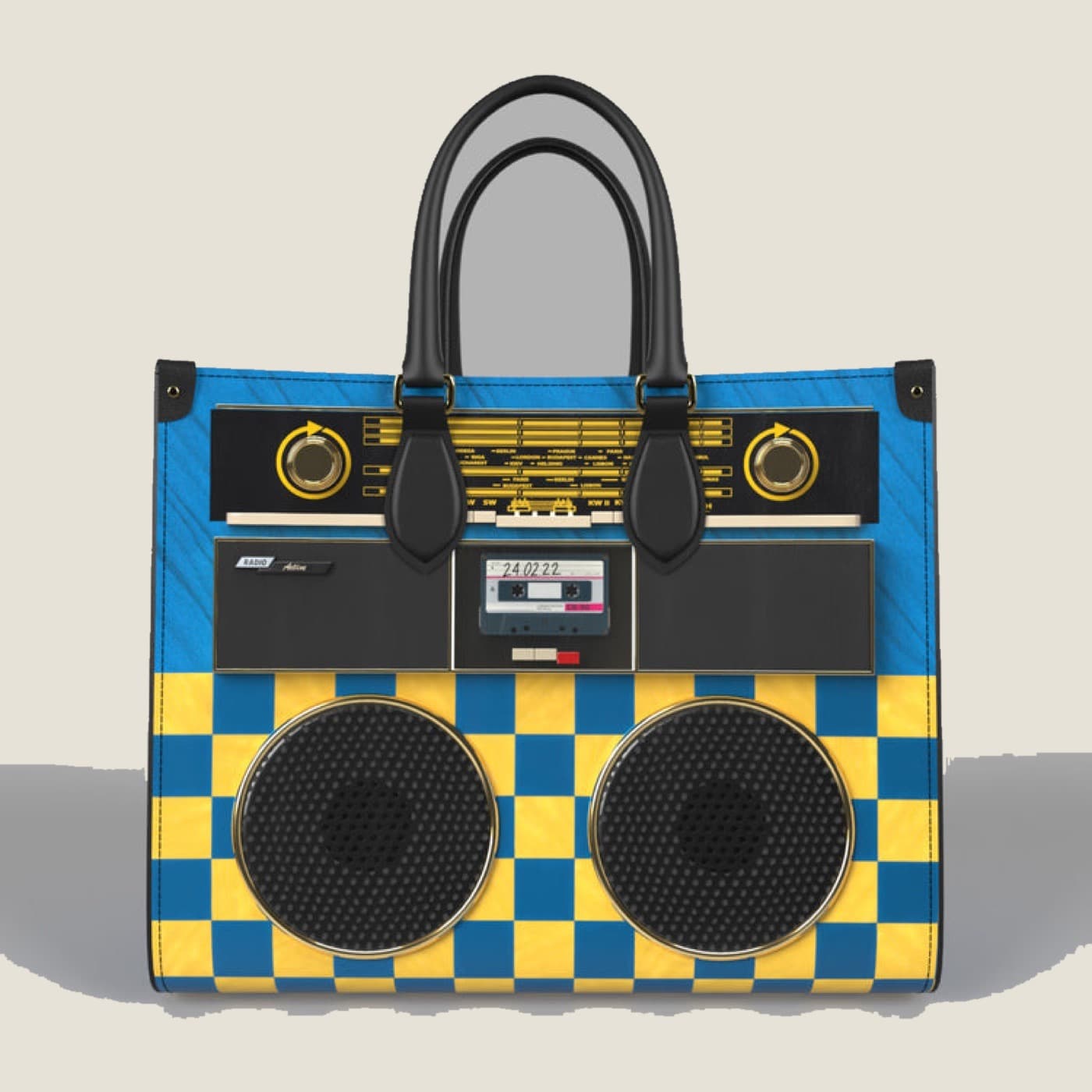 GUSSI Radio Active leather shopper bag with boombox print