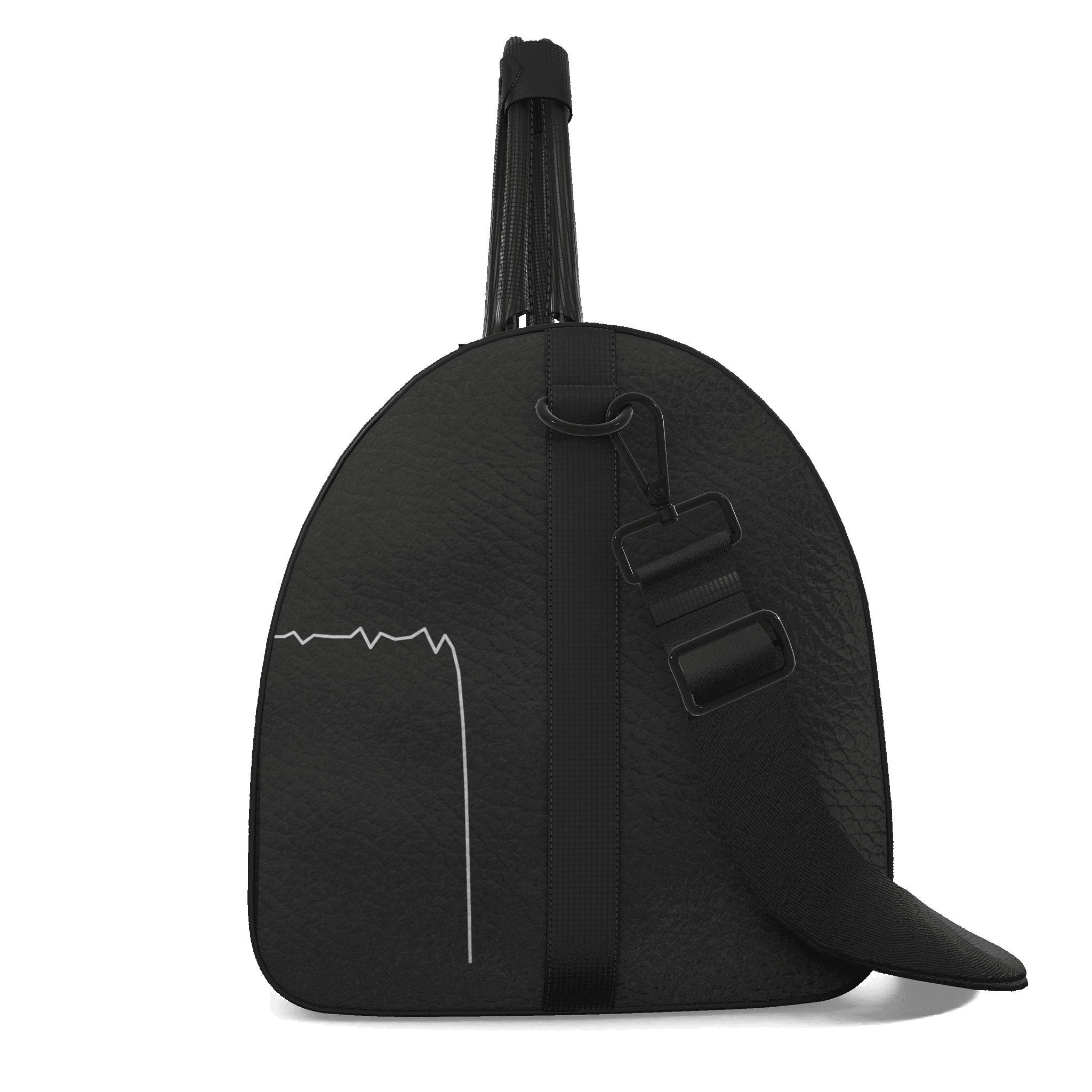 GUSSI When I’m Low Duffle from the end, showing the depth and the detachable shoulder strap