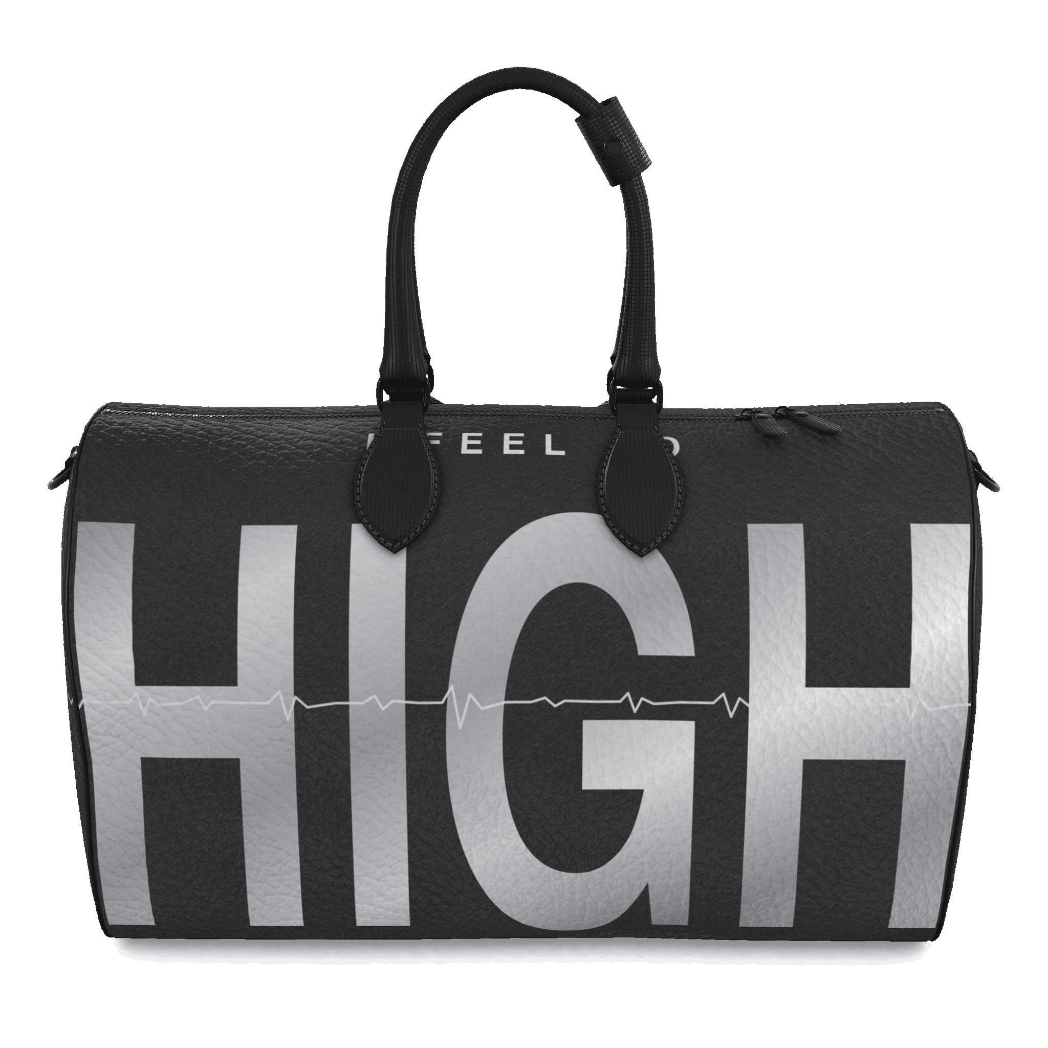 GUSSI When I’m Low Duffle in black Nappa leather, I FEEL SO HIGH set across the side
