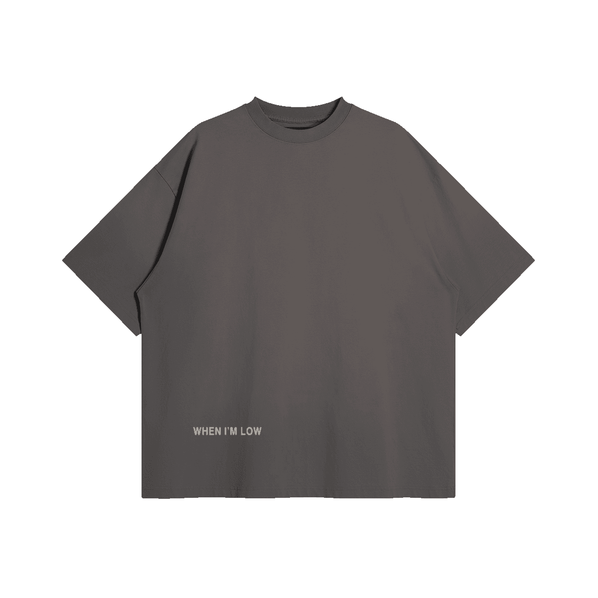 GUSSI When I’m Low tee in smoky gray, boxy 260gsm sun-faded cotton