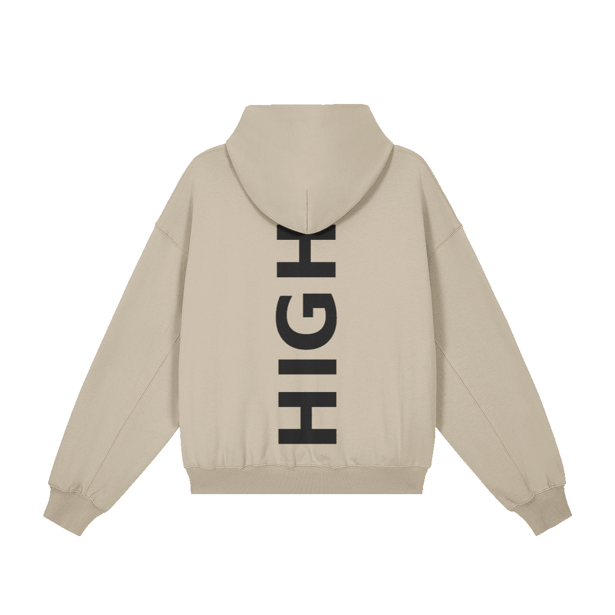 GUSSI When I’m Low hoodie in sand from the back, HIGH set down the spine