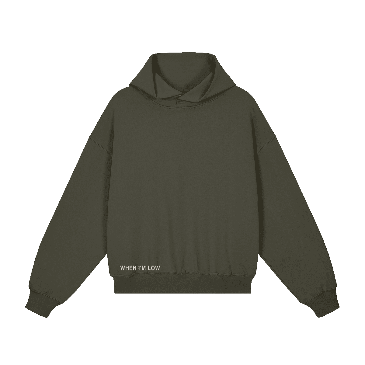 GUSSI When I’m Low hoodie in charcoal, oversized 380gsm brushed fleece